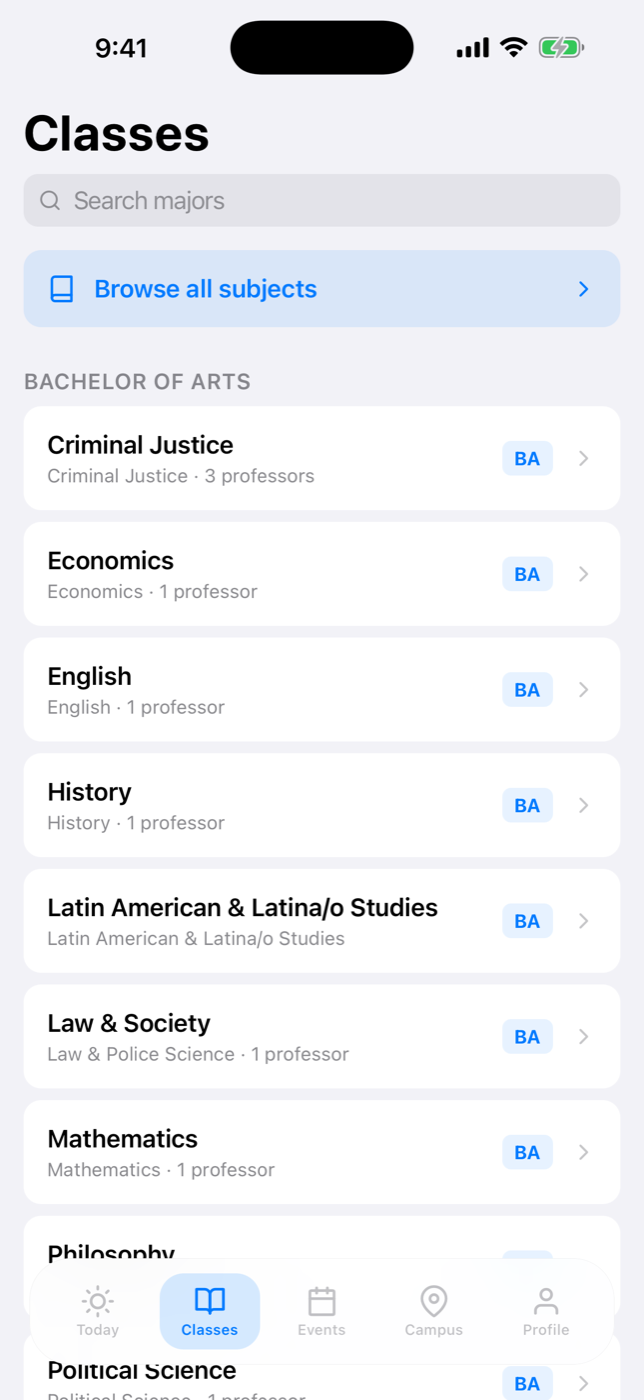 Screenshot of the Classes tab